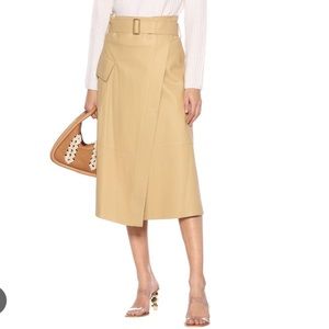 $1250 NWT VINCE Belted Leather designer Midi Skirt in color straw or “natural”